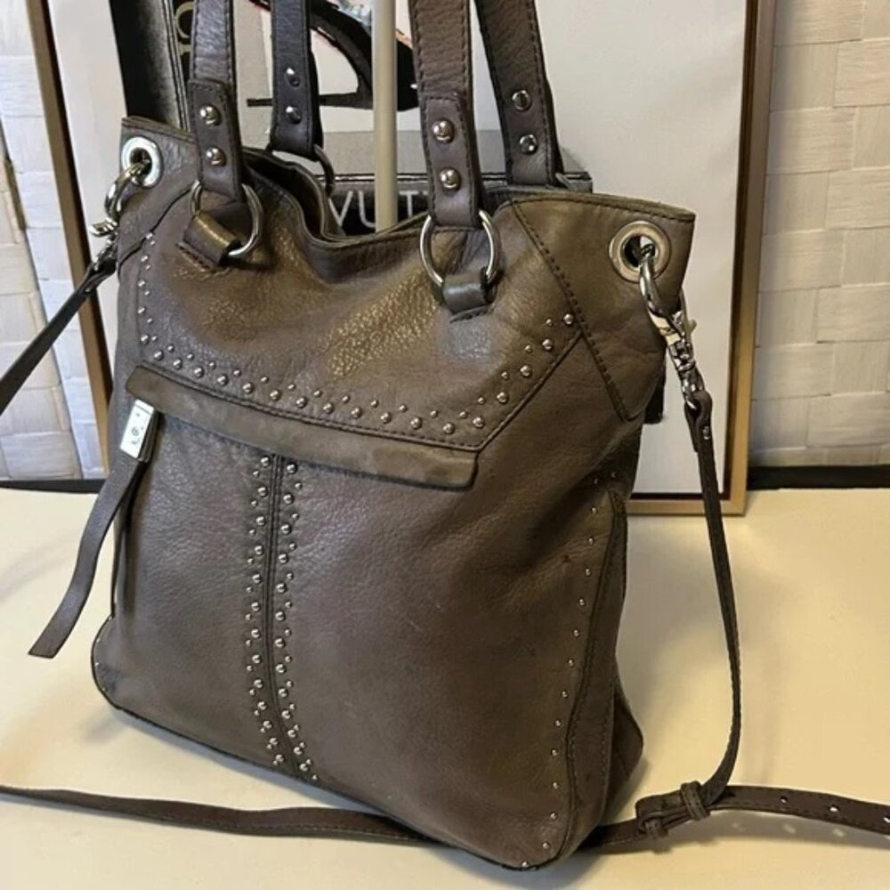 B Makowsky Pebble leather studded shoulder bag Tote Crossbody - Picture 3 of 7